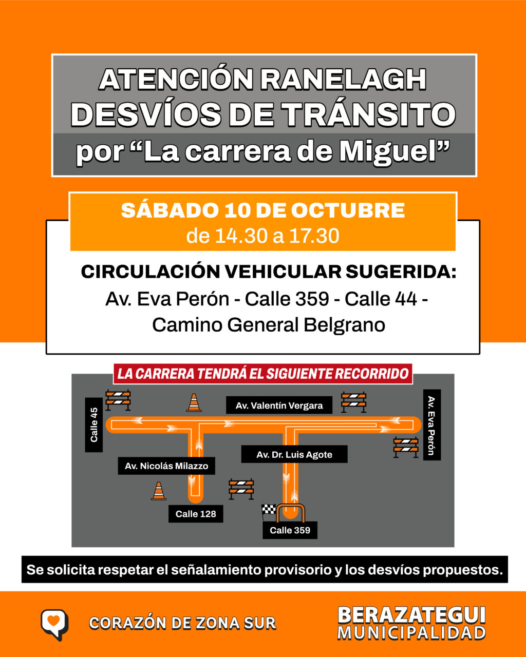 Desvíos de tránsito por “La Carrera de Miguel”